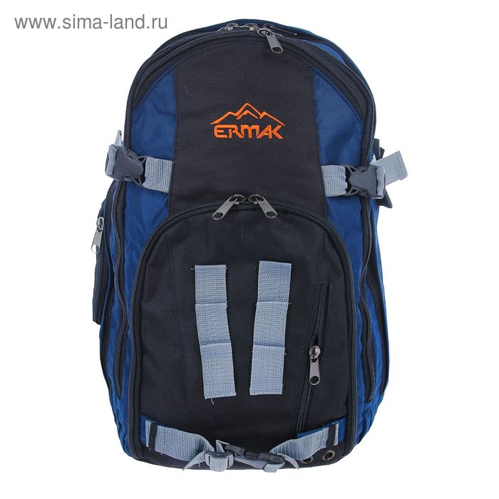 Рюкзак молодёжный на молнии, 2 отдела, 3 наружных кармана, чёрный/синий, МИКС - Фото 1