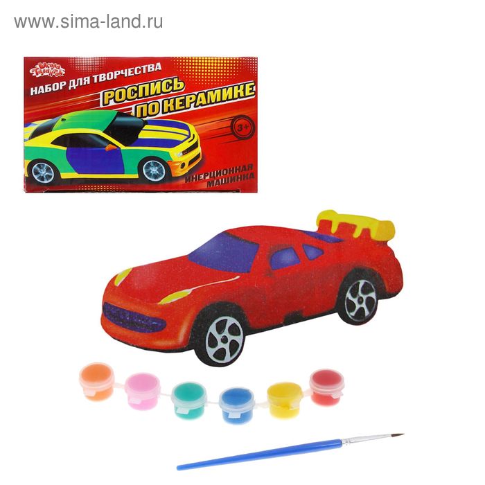 Роспись по керамике инерционная "Машинка №6" + краски 6 цветов по 2 гр, кисть - Фото 1