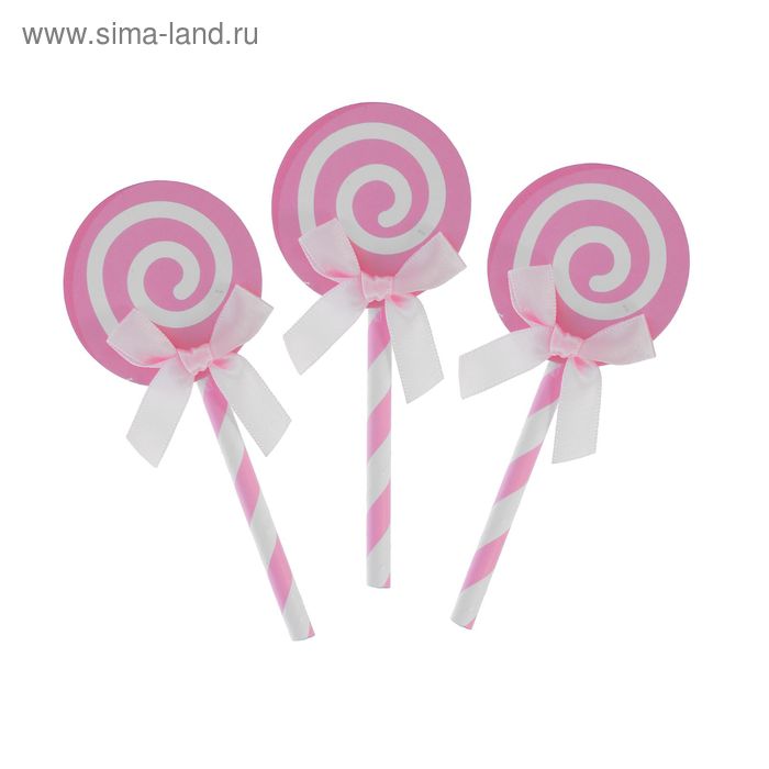 Набор для украшения торта "Карамелька" с бантиком, набор 6 шт., цвет розовый - Фото 1
