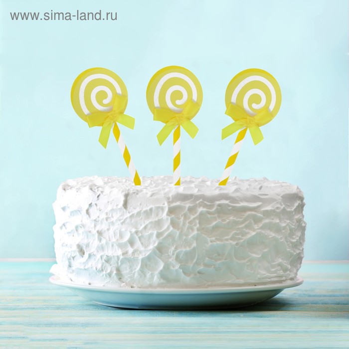 Набор для украшения торта «Карамелька», с бантиком, набор 6 шт., цвет жёлтый - Фото 1