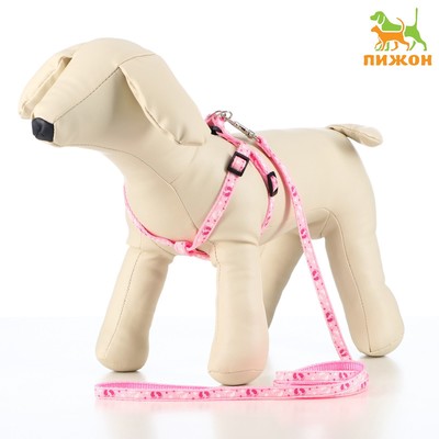 Комплект «Цветные следы», ширина 1 см, поводок 120 см, шлейка 23-35 см, розовый