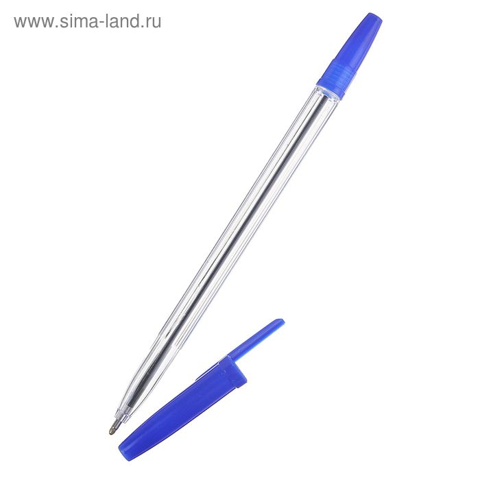 Ручка шариковая 0.7 мм, прозрачный корпус, стержень синий - Фото 1