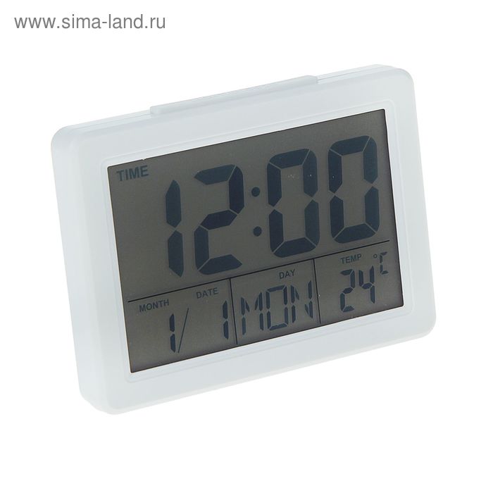 Будильник Luazon LB-17, дата, часы, температура, белый - Фото 1