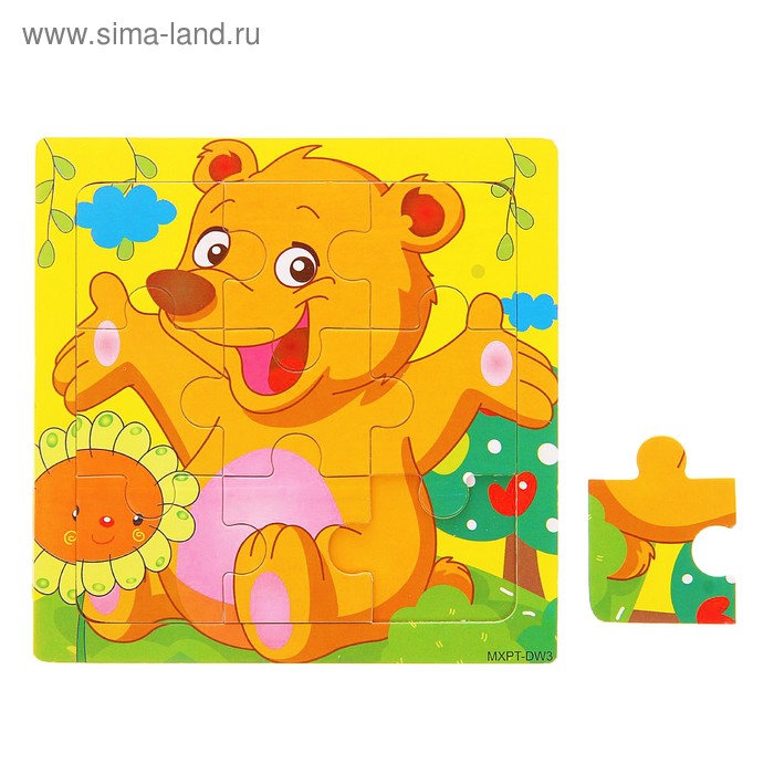 Пазл малый "Весёлый медвежонок", 9 элементов - Фото 1