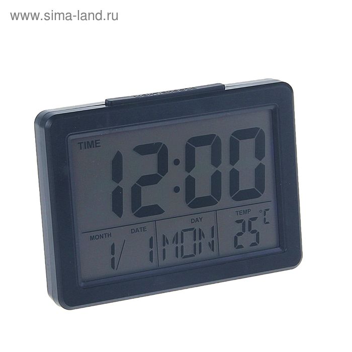 Часы-будильник Luazon LB-03 3*ААА, LED подсветка, дата/часы/температура, чёрные - Фото 1