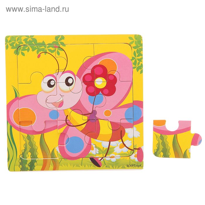 Пазл малый "Бабочка с цветочком", 9 элементов - Фото 1