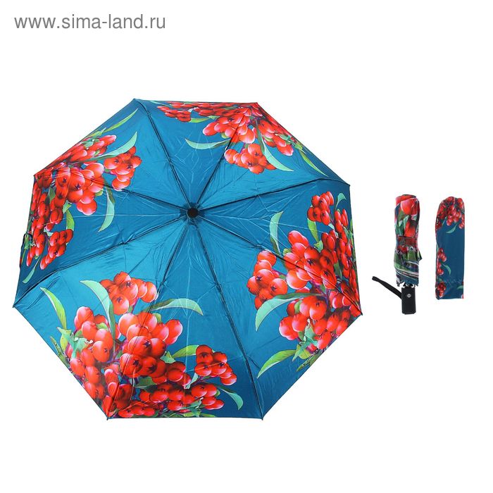 Зонт автоматический "Рябина красная", R=50см, цвет синий - Фото 1