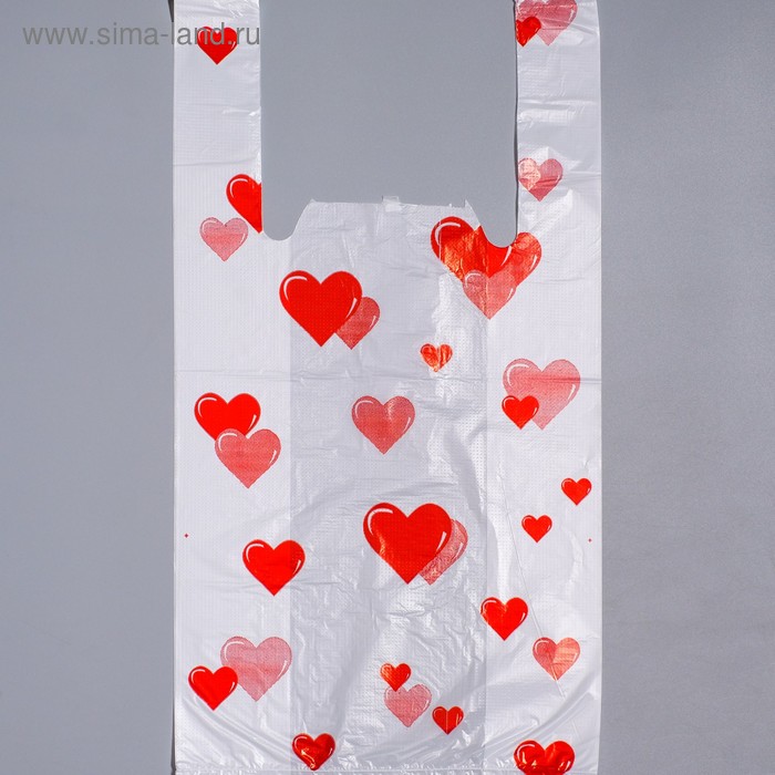 Пакет "Сердечки", полиэтиленовый, майка, 25 х 45 см, 13 мкм - Фото 1