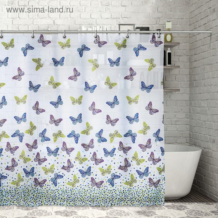 Штора для ванны Доляна «Бабочки», 180×180 см, полиэстер - Фото 1