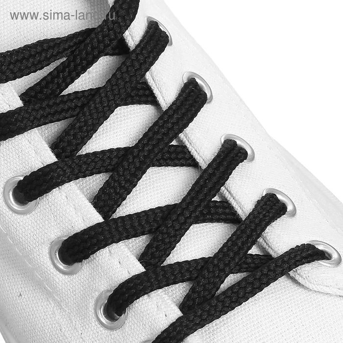 Шнурки для обуви плоские, 7мм, 130см, цвет чёрный - Фото 1