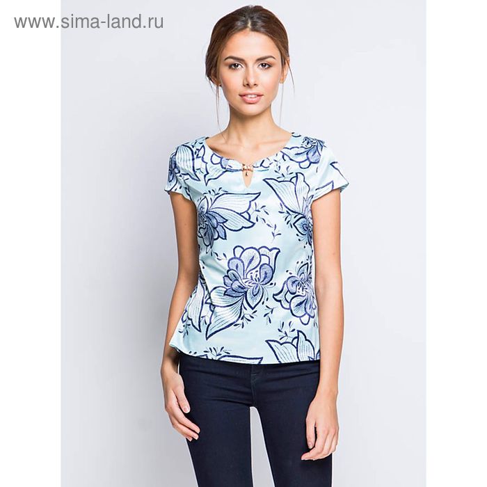 Блузка с коротким рукавом, размер 50, рост 170 см, цвет голубой (арт. 15157-0.5 С+) - Фото 1