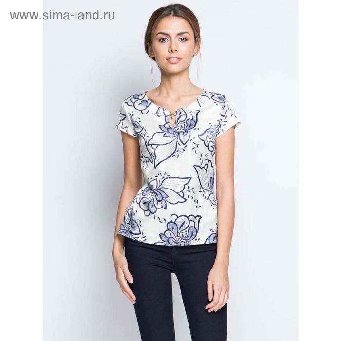 Блузка с коротким рукавом, размер 50, рост 170 см, цвет сливки (арт. 15157-0.5 С+) - Фото 1