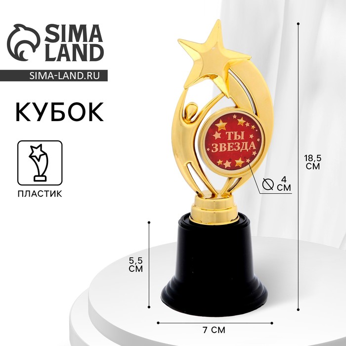 Наградная фигура: звезда «Ты звезда», 7 х 18,2 см, золото, пластик - Фото 1