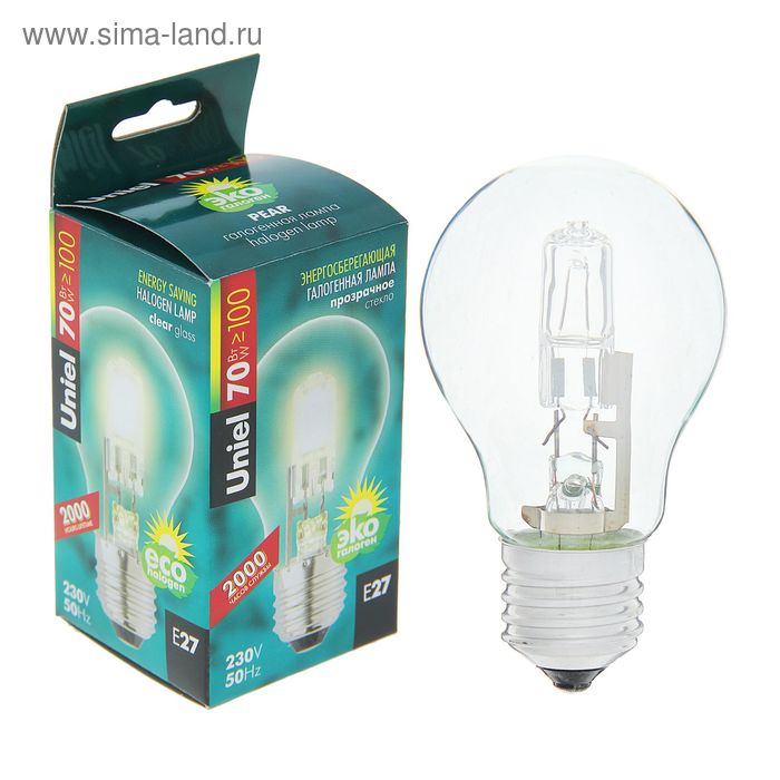 Лампа галогенная Uniel, Е27, 70 Вт, 230 В, стандарт, прозрачная - Фото 1