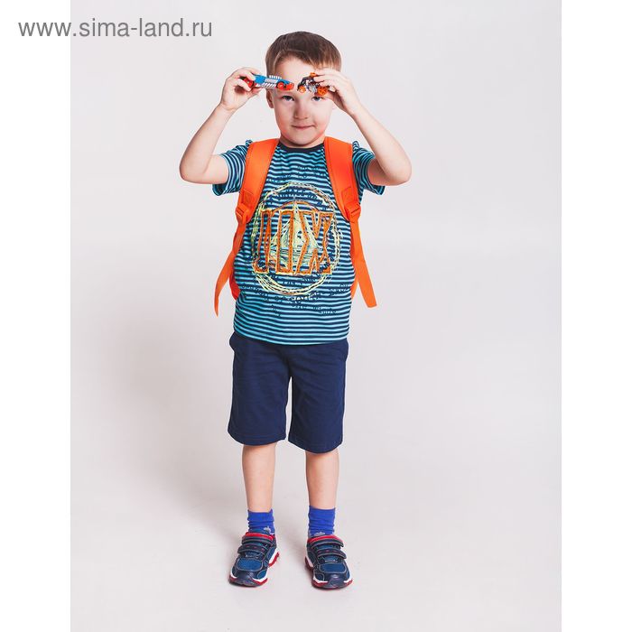 Комплект для мальчика (футболка+шорты), рост 104 см (4 года), цвет тёмно-синий/полоска (арт. Н023) - Фото 1