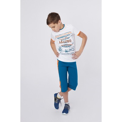 Комплект для мальчика (футболка+шорты), рост 122 см (7 лет), цвет тёмно-бирюзовый/белый (арт. Н464)