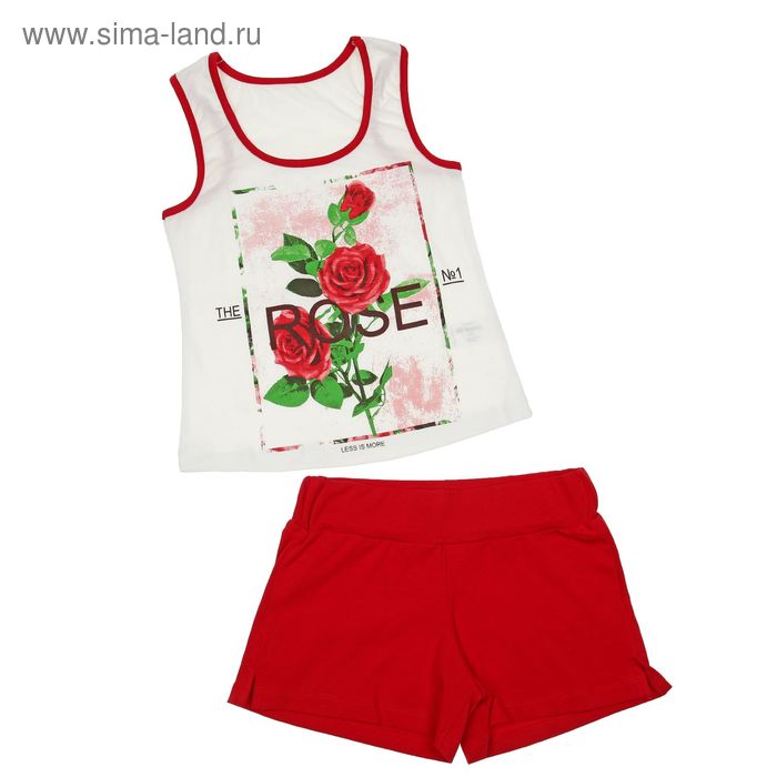 Комплект для девочки (блузка+шорты), рост 122 см (7 лет), цвет красный/белый (арт. Л216) - Фото 1