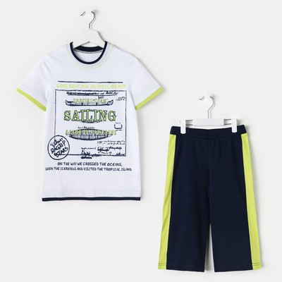 Комплект для мальчика (футболка+шорты), рост 134 см (9 лет), цвет тёмно-синий/белый (арт. Н464)