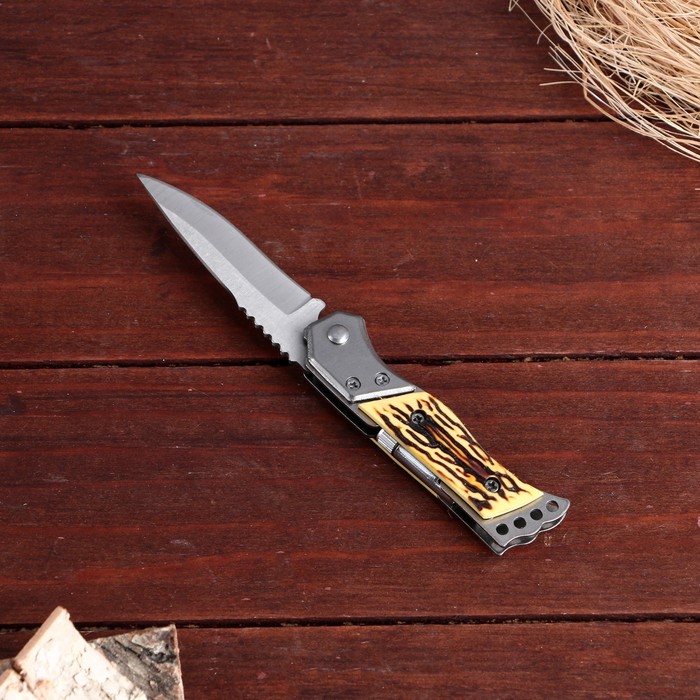Нож складной полуавтоматический "Пескарь", клинок 6см, с фонариком, слон. кость - фото 1908268765