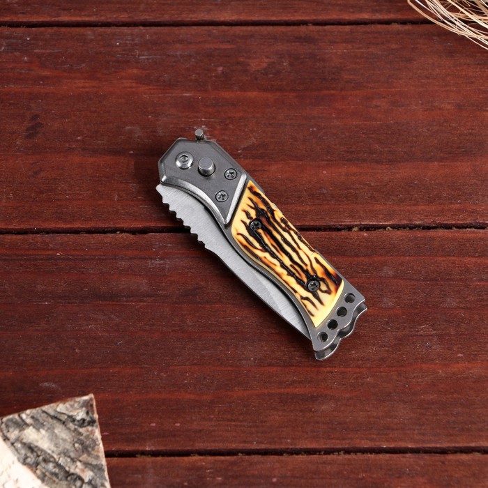 Нож складной полуавтоматический "Пескарь", клинок 6см, с фонариком, слон. кость - фото 1927273593