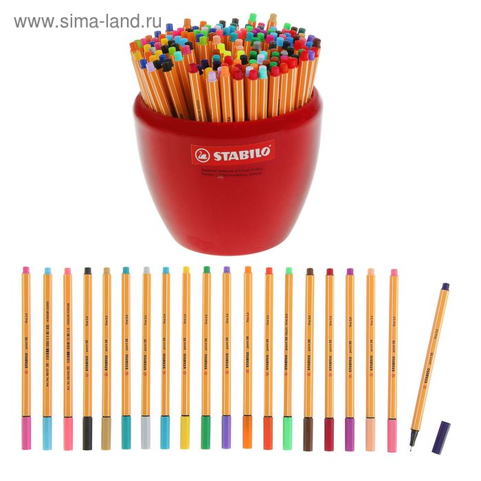 Ручка капиллярная STABILO Point 88, 0,4 мм, чернила микс 47 цветов, керамический горшок - Фото 1