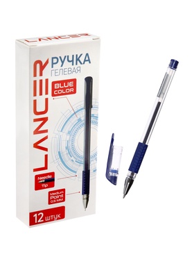 Ручка гелевая, 0.5 мм, синяя, прозрачный корпус (12 шт)