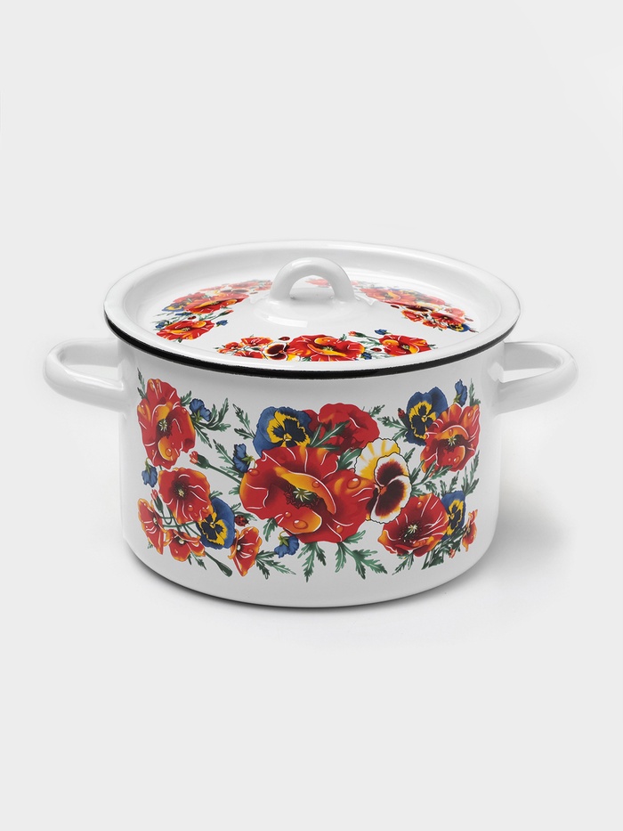 Кастрюля эмалированная «Маки Мечта», 2.9 л, d=20 см, цилиндрическая, белая - Фото 1