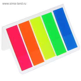 Блок - закладка с липким краем,12×45 мм, пластик, 5 цветов по 25 листов, флуоресцентный, в блистере