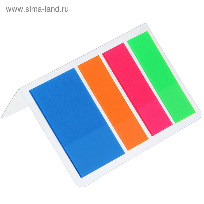 Блок-закладка с липким краем 25 мм x 44 мм, пластик, 4 цвета по 20 листов, флуоресцентный, в блистере, МИКС - Фото 1