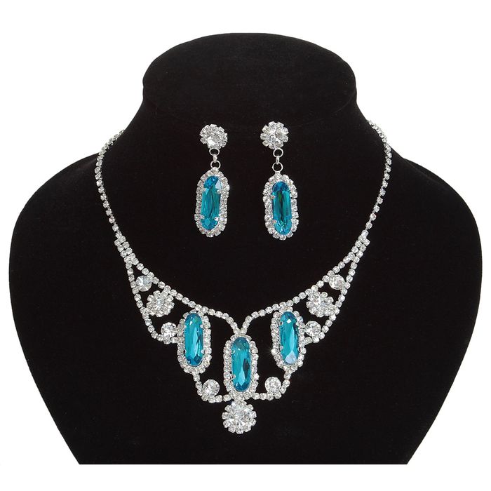 Набор 2 предмета: серьги, колье, льдинка, голубой - Фото 1