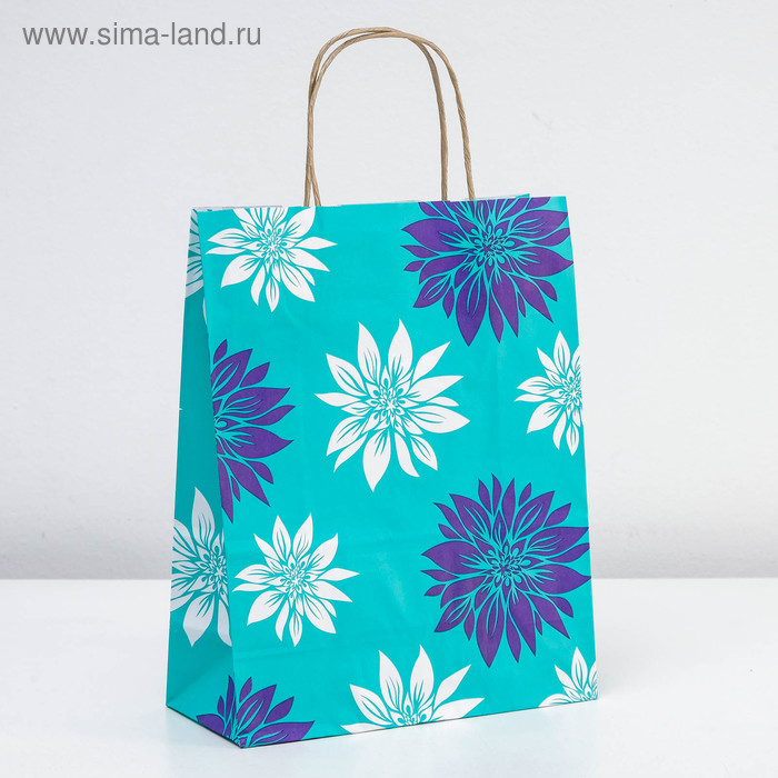 Пакет крафт "Цветы астра", 25 х 11 х 32 см - Фото 1