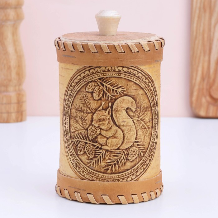 Туес «Белки», 8×8×14 см, береста - Фото 1