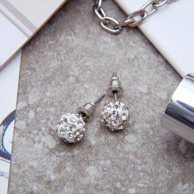 Серьги со стразами «Шарик» шамбала, бусина 8, цвет белый