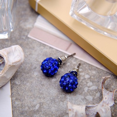 Серьги со стразами «Шарик» шамбала, бусина 8, цвет синий