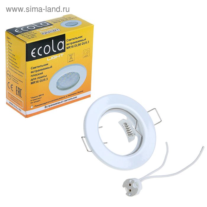 Светильник встраиваемый Ecola, GU5.3. DL90, MR16, 30x80 мм, плоский, белый - Фото 1