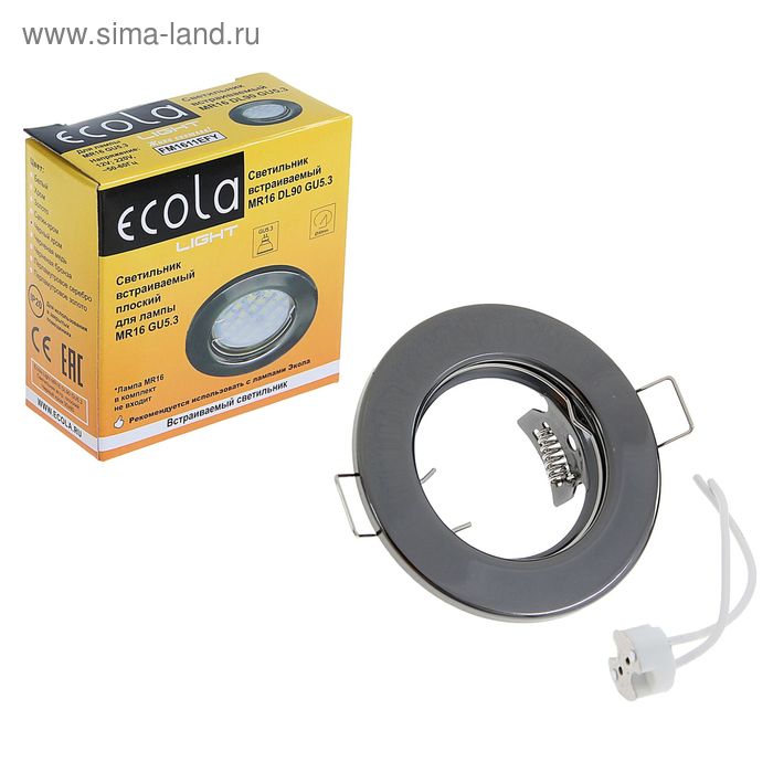 Светильник встраиваемый Ecola DL90, GU5.3, MR16, плоский, 30 x 80 мм, цвет черный хром - Фото 1