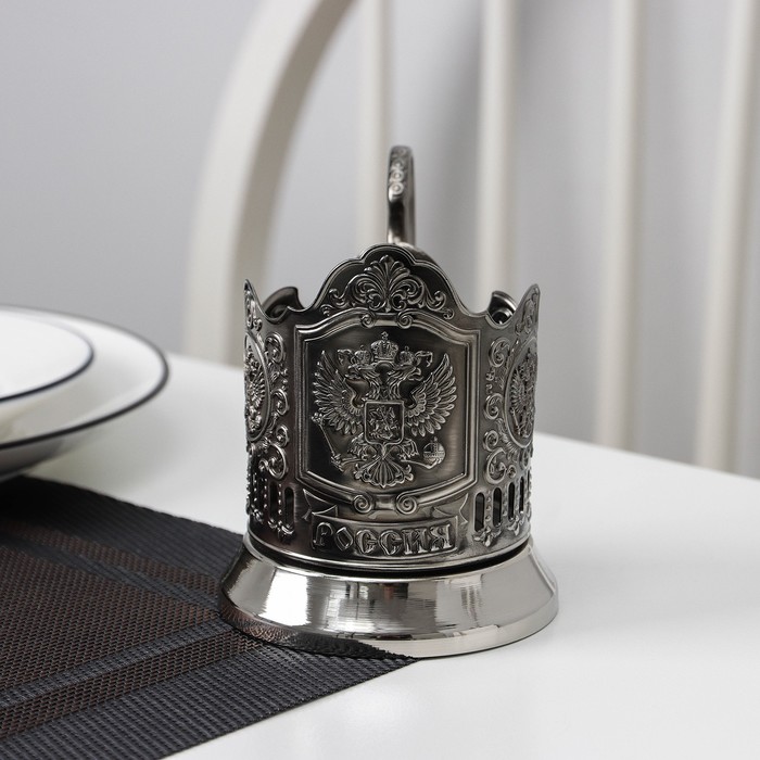 Подстаканник «Герб РФ», стакан d=6,1 см, никелированный, с чернением - Фото 1