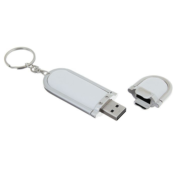 Флешка, 8 Гб, USB2.0, металл, под лазерную гравировку/тампопечать, белая кожа - фото 51486681