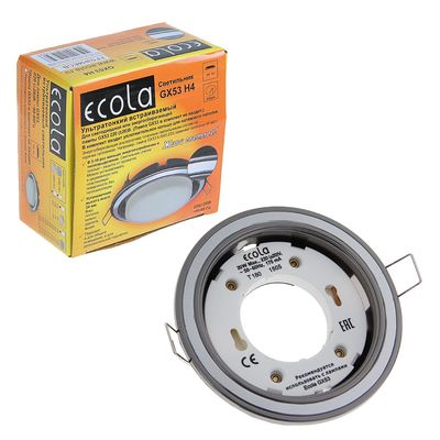 Светильник встраиваемый Ecola GX53, H4, без рефлектора, 38 х 106 мм, черный/хром