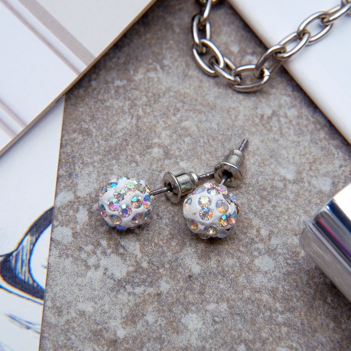 Серьги со стразами «Шарик» шамбала, бусина 8, цвет радужный - Фото 1