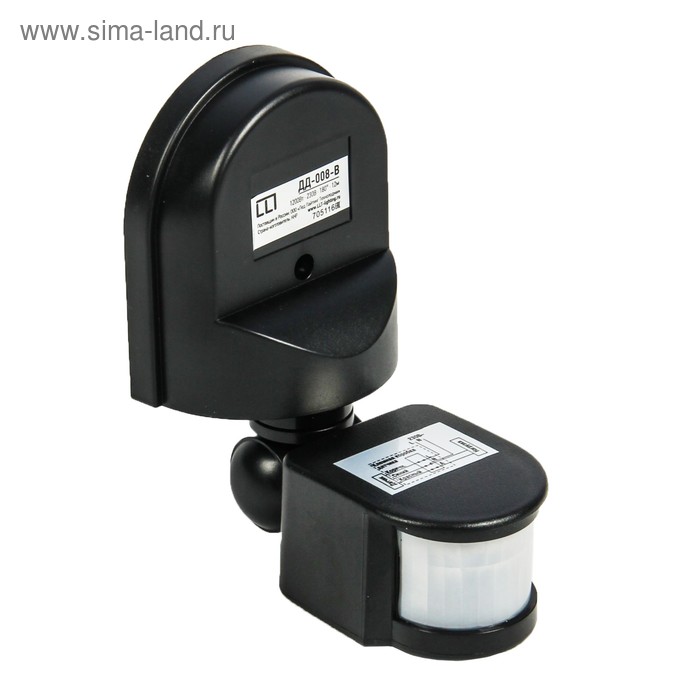 Датчик движения LLT ДД-008-В, инфракрасный, 1200 Вт, 12 м, IP44, чёрный - Фото 1