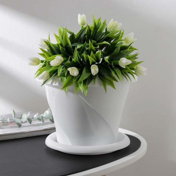 Горшок для цветов с поддоном «Флориана», 2.8 л, d=20 см, h=18.2 см, белый - Фото 1