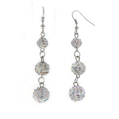 Серьги со стразами «Шар» шамбала, трио, висячие, цвет радужный