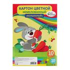 Картон цветной А4, 10 листов, 10 цветов (золото+серебро) "Зайка", немелованный, плотность 220 г/м - Фото 4