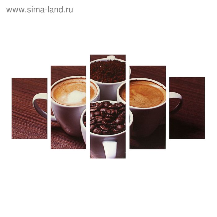Картина модульная на подрамнике "Кофе"   2-43х25, 2-58х25, 1-72х25 см, 75х135см - Фото 1