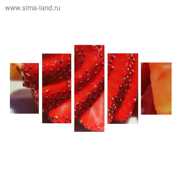 Картина модульная на подрамнике "Кусочки клубники" 2-43х25,2-58х25,1-72х25, 75х135см - Фото 1