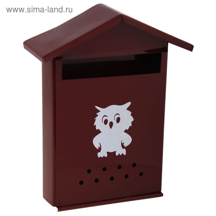 Ящик почтовый «Домик», вертикальный, без замка (с петлёй), вишнёвый - Фото 1