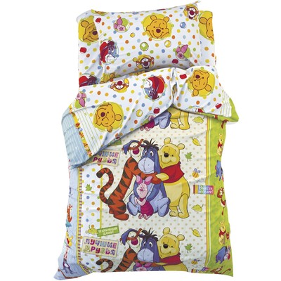 Детское постельное бельё 1,5 сп. "Медвежонок Винни и его друзья", размер 143х215 см, 150х214 см, 50х70 см-1 шт., 100% хлопок, бязь