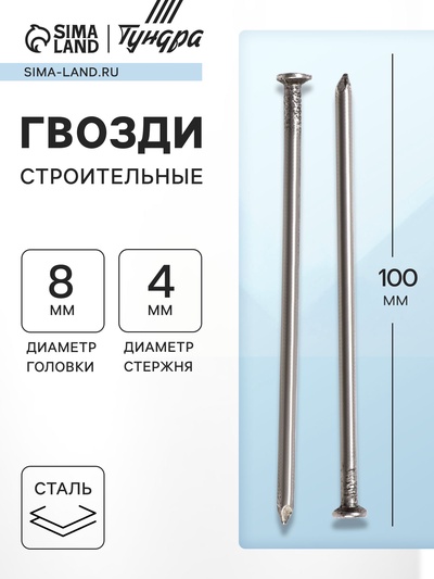 Гвозди ТУНДРА, строительные, ГОСТ 4028-63, без покрытия, 4×100 мм, фасовка 1 кг