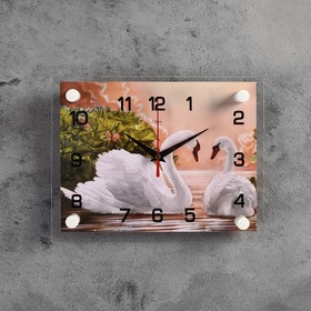 Часы-картина настенные, серия: Животный мир, "Пара лебедей", 20 х 26 см